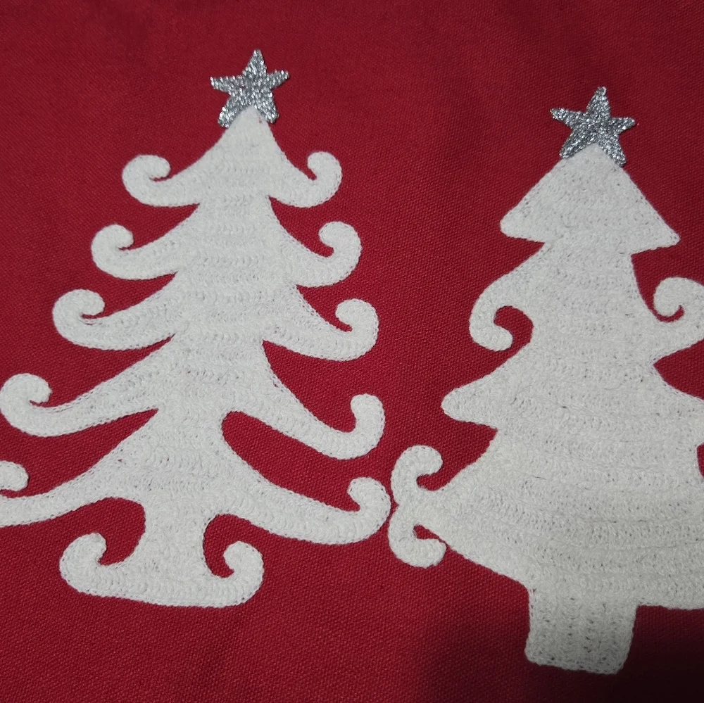 Holiday Red and White Christmas Tree Pillow Cover Only